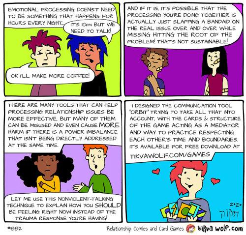 One of my love languages is efficiency, so I’m sharing how that relates to EMOTIONAL PROCESSING through this creative communication tool: TikvaWolf.com/games
[Image Description:
Panel 1: “Emotional processing doesn’t need to be something that happens...