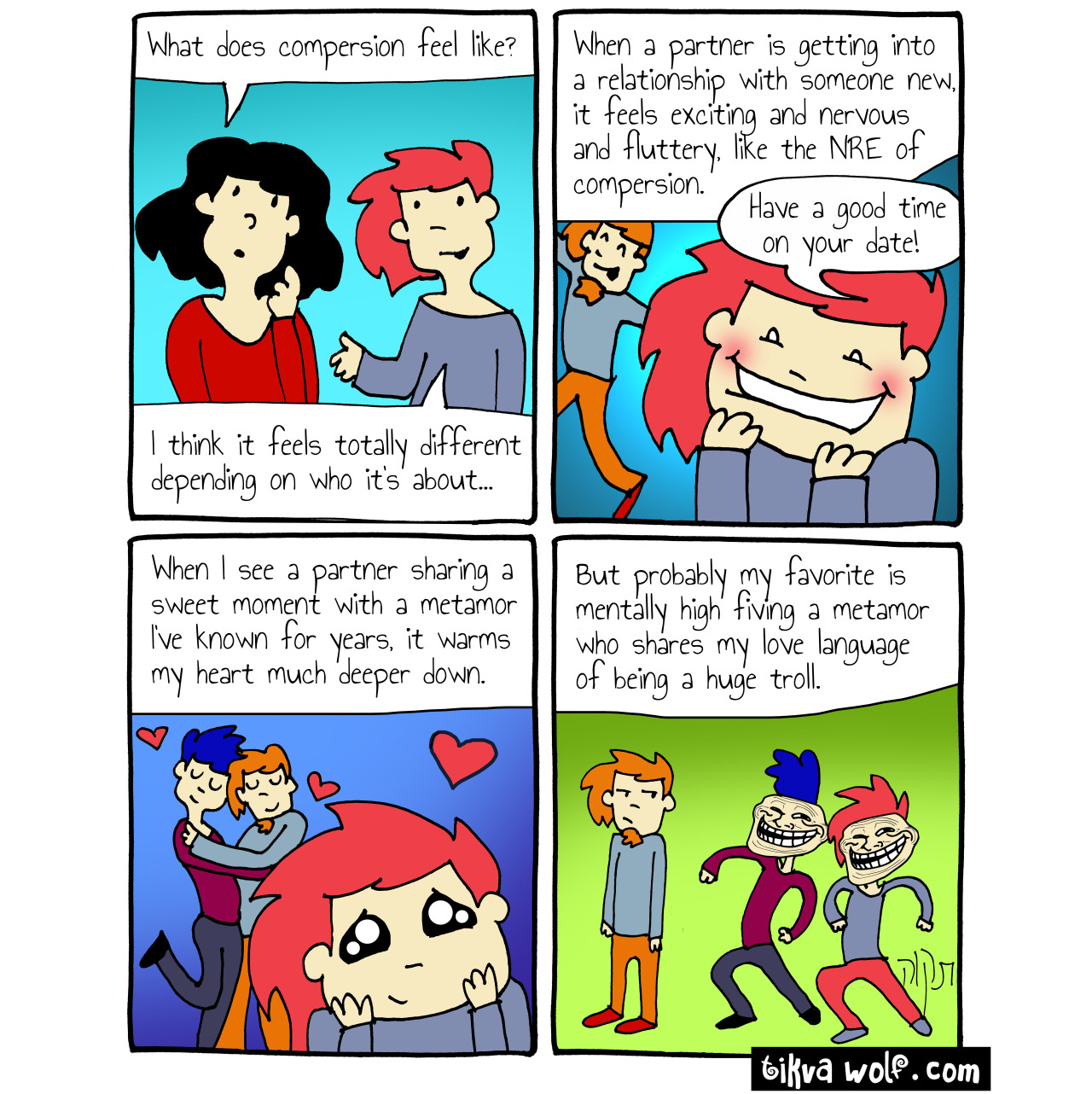 My top love language is still being a big troll. People always assume it?s about more sex, but I?m really only into polyamory to be able to gang up on my partners in a not-sexy way.
I?m trying to boost my patreon and commission orders. Help me spread...