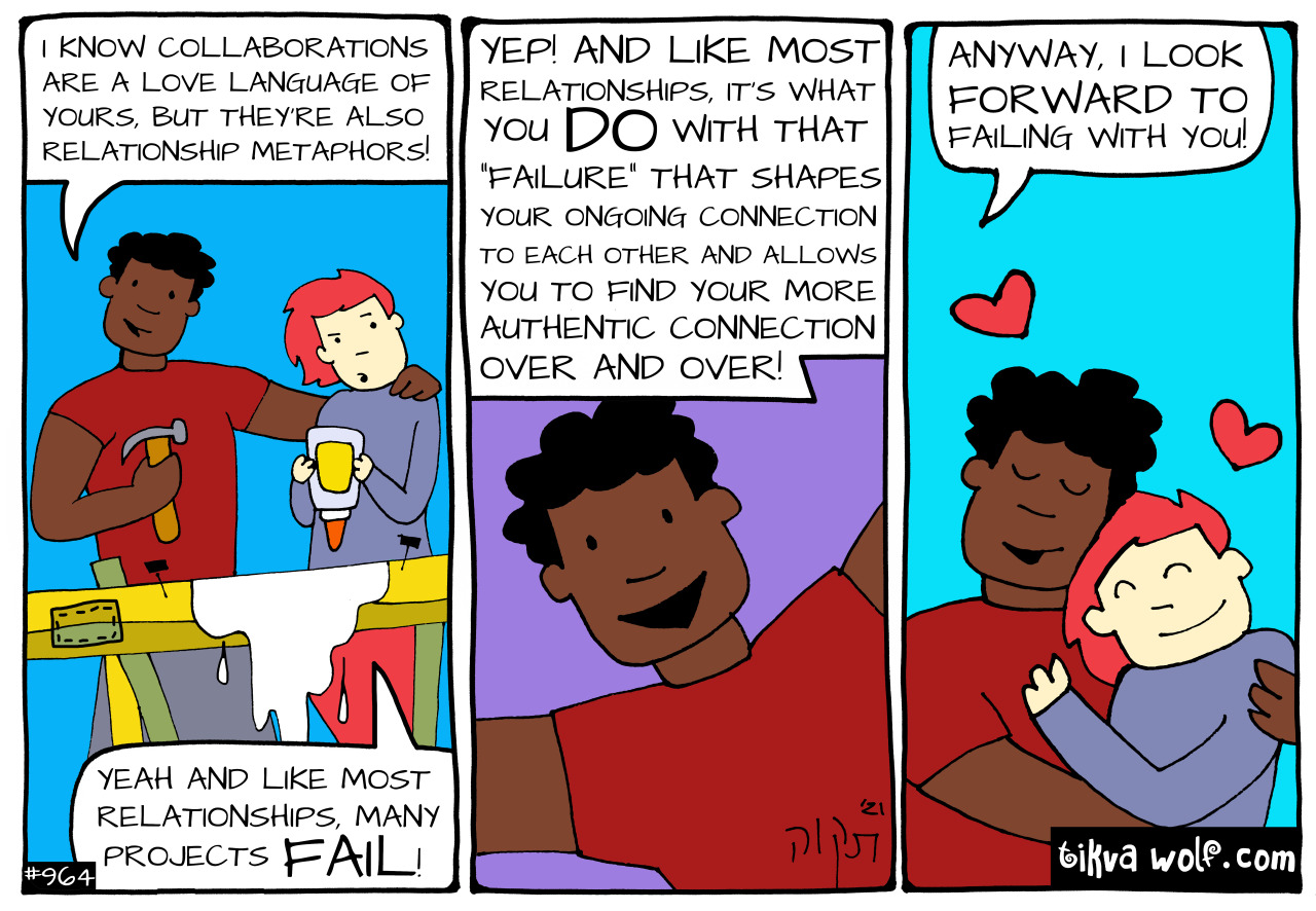 Thanks for the collaboration, Amanzi! I look forward to failing over and over again with you too!
TikvaWolf.com
Amanzi: “I know COLLABORATIONS are a love language of yours, but they’re also relationship metaphors!
Kim (struggling with glue): "Yeah...
